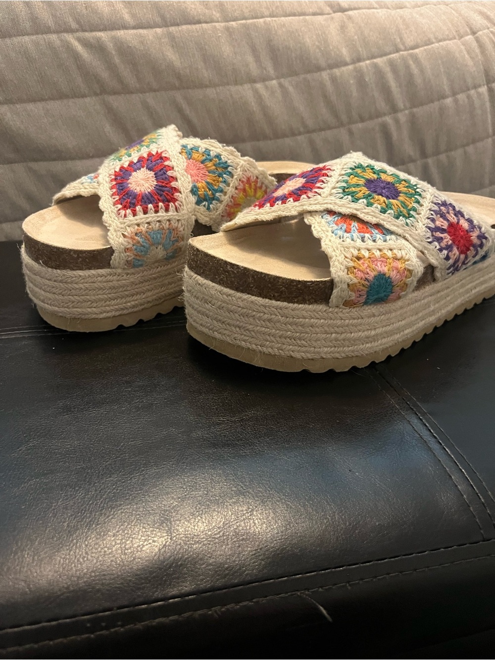Altar'd State Crochet Platform Slide Sandals - Multi/Cream